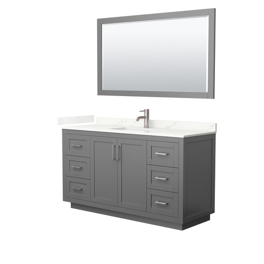 Wyndham Collection Miranda 60" Single Bathroom Vanity in Dark Gray, Giotto Quartz Countertop, Undermount Square Sink (1-Hole), Brushed Nickel Trim, 58" Mirror