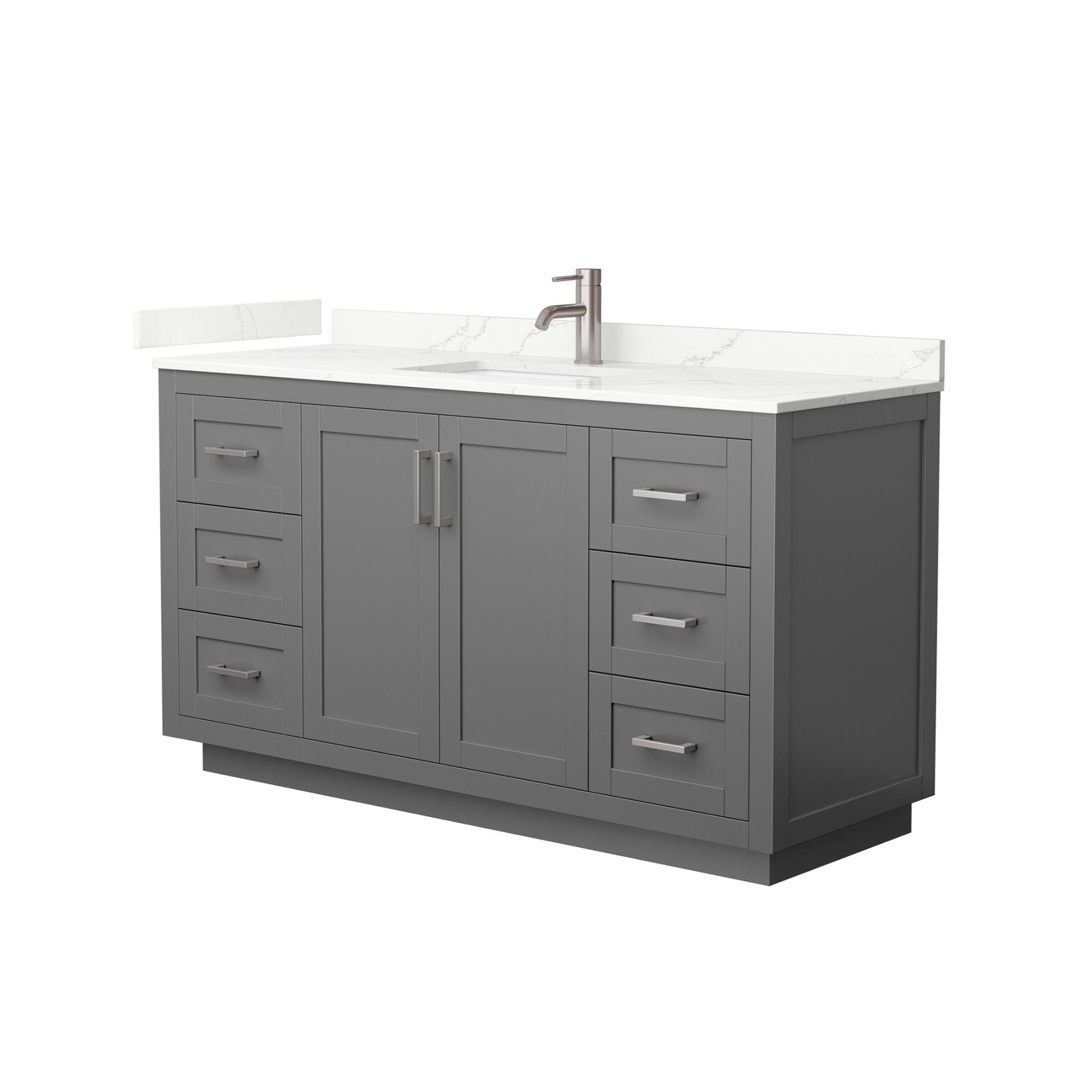Wyndham Collection Miranda 60" Single Bathroom Vanity in Dark Gray, Giotto Quartz Countertop, Undermount Square Sink (1-Hole), Brushed Nickel Trim