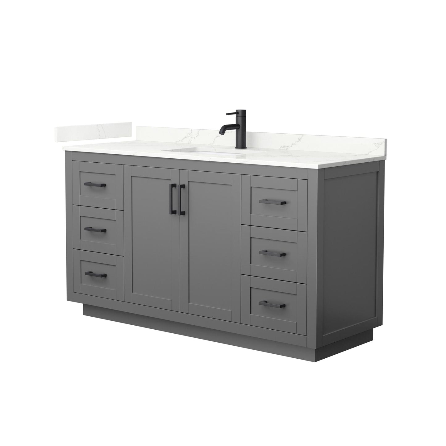 Wyndham Collection Miranda 60" Single Bathroom Vanity in Dark Gray, Giotto Quartz Countertop, Undermount Square Sink (1-Hole), Matte Black Trim