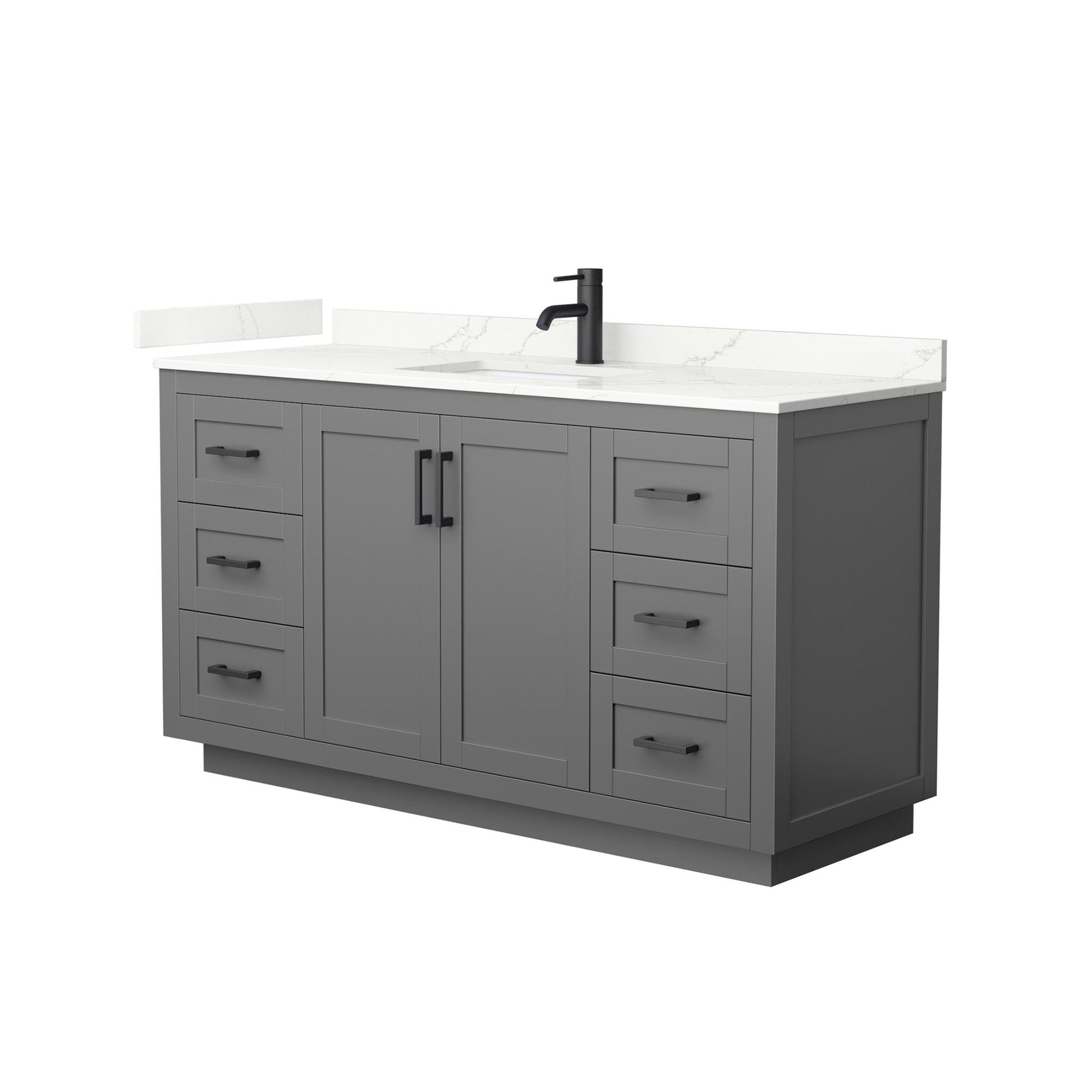 Wyndham Collection Miranda 60" Single Bathroom Vanity in Dark Gray, Giotto Quartz Countertop, Undermount Square Sink (1-Hole), Matte Black Trim