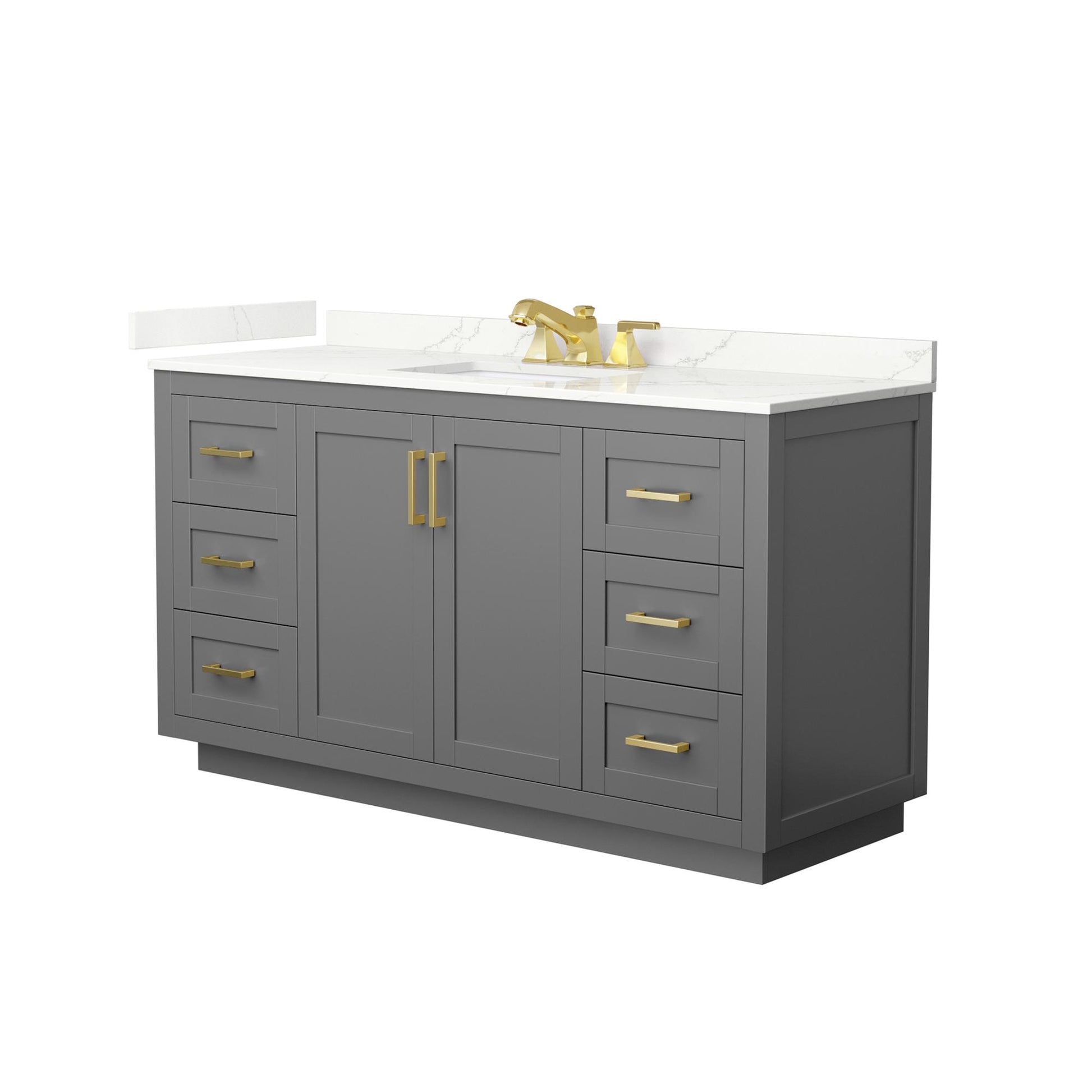 Wyndham Collection Miranda 60" Single Bathroom Vanity in Dark Gray, Giotto Quartz Countertop, Undermount Square Sink (3-Hole), Brushed Gold Trim