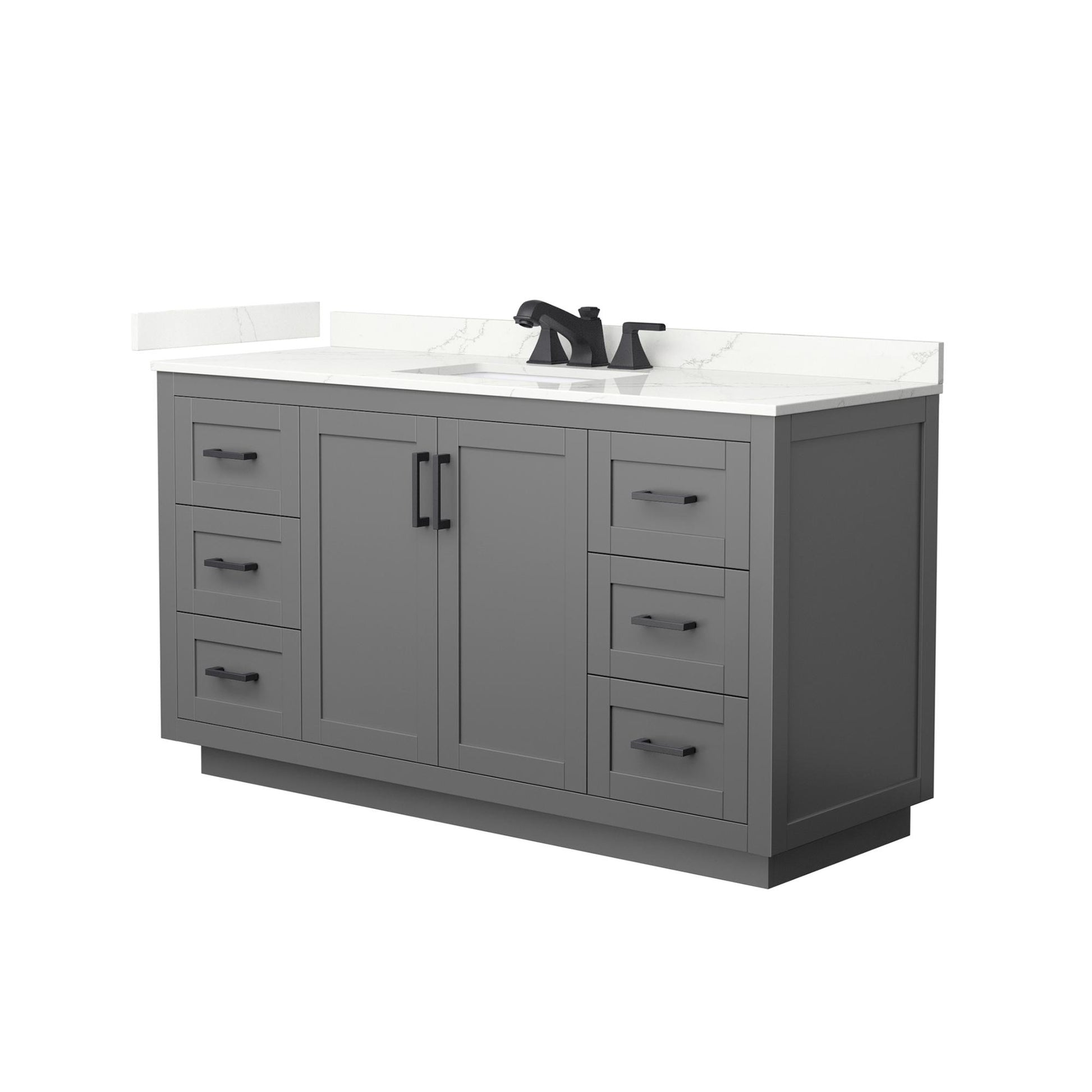 Wyndham Collection Miranda 60" Single Bathroom Vanity in Dark Gray, Giotto Quartz Countertop, Undermount Square Sink (3-Hole), Matte Black Trim