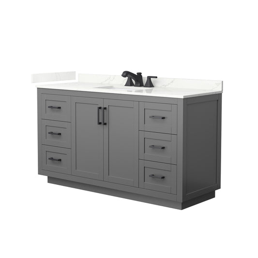 Wyndham Collection Miranda 60" Single Bathroom Vanity in Dark Gray, Giotto Quartz Countertop, Undermount Square Sink (3-Hole), Matte Black Trim