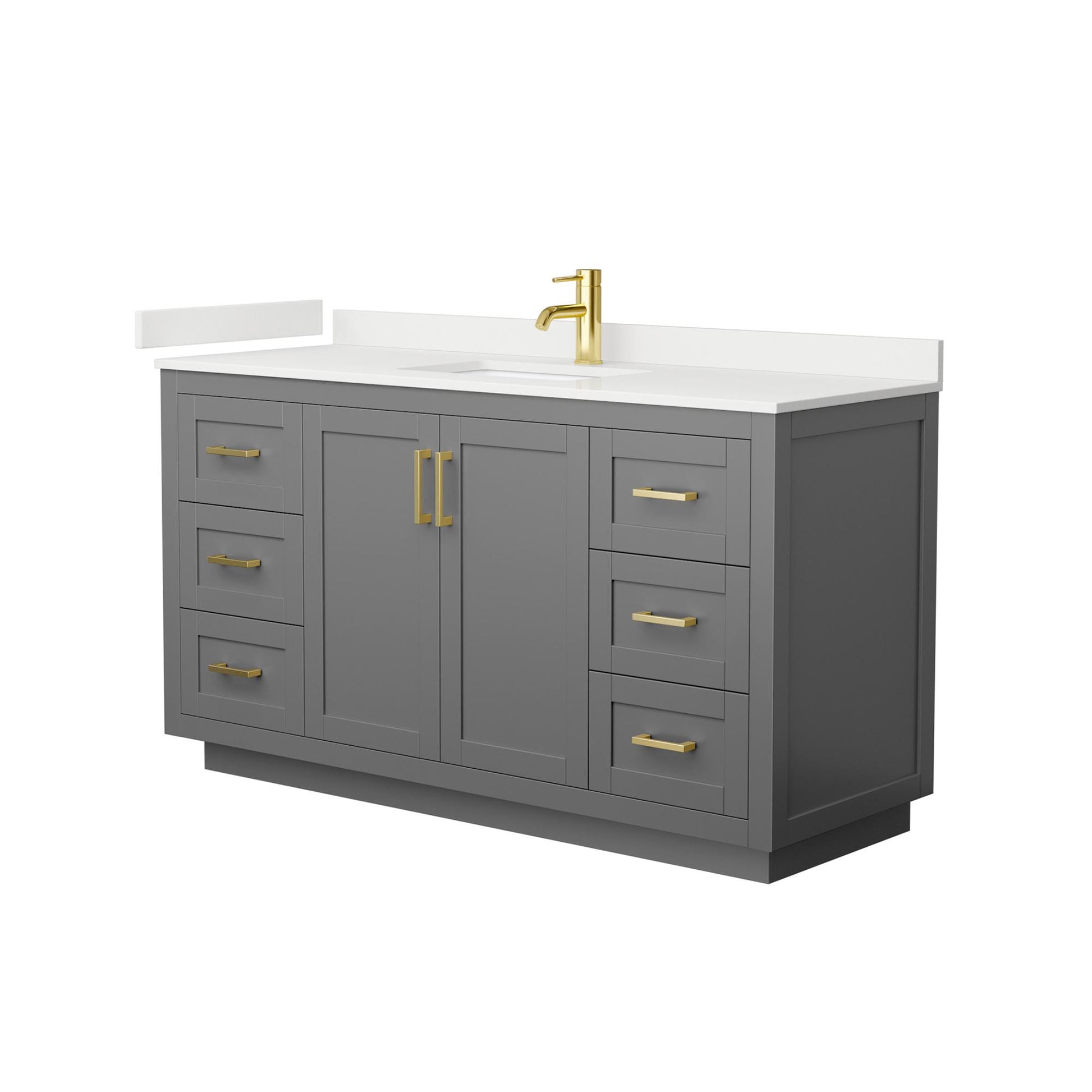 Wyndham Collection Miranda 60" Single Bathroom Vanity in Dark Gray, White Quartz Countertop, Undermount Square Sink (1-Hole), Brushed Gold Trim