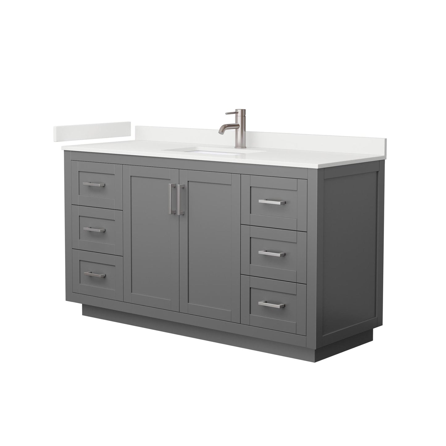Wyndham Collection Miranda 60" Single Bathroom Vanity in Dark Gray, White Quartz Countertop, Undermount Square Sink (1-Hole), Brushed Nickel Trim