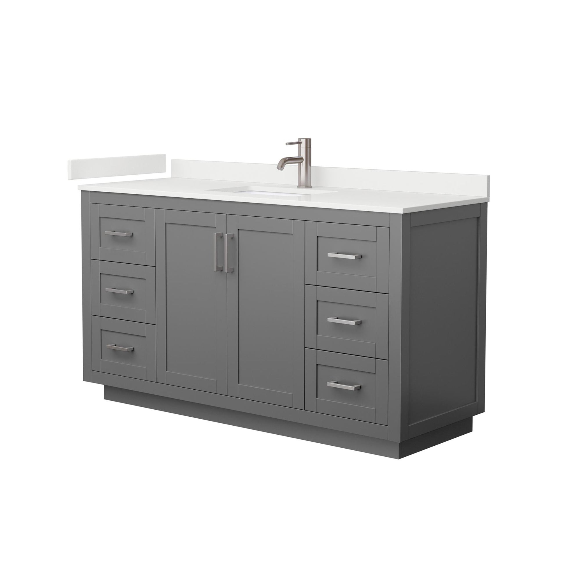 Wyndham Collection Miranda 60" Single Bathroom Vanity in Dark Gray, White Quartz Countertop, Undermount Square Sink (1-Hole), Brushed Nickel Trim