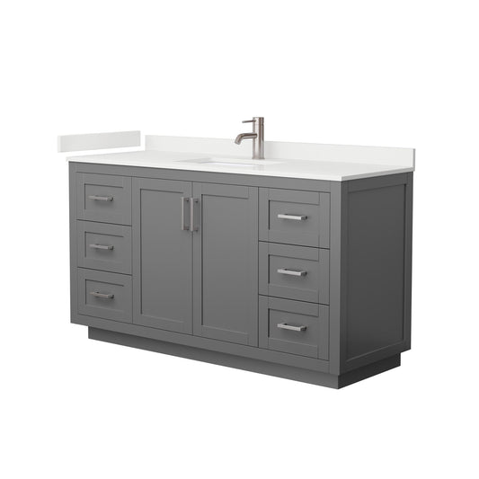 Wyndham Collection Miranda 60" Single Bathroom Vanity in Dark Gray, White Quartz Countertop, Undermount Square Sink (1-Hole), Brushed Nickel Trim