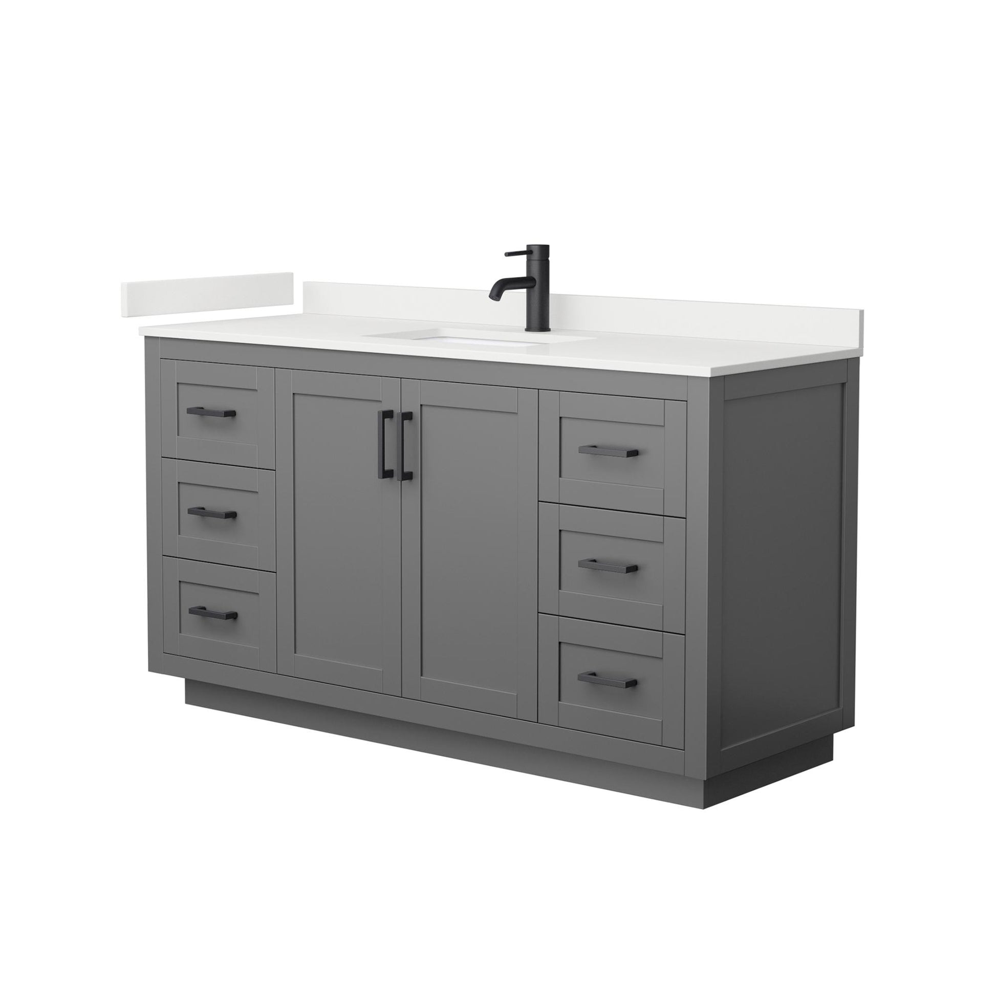 Wyndham Collection Miranda 60" Single Bathroom Vanity in Dark Gray, White Quartz Countertop, Undermount Square Sink (1-Hole), Matte Black Trim