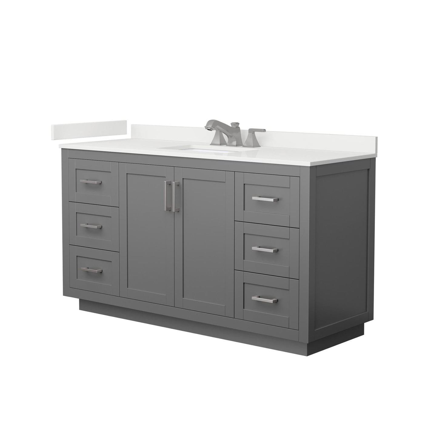 Wyndham Collection Miranda 60" Single Bathroom Vanity in Dark Gray, White Quartz Countertop, Undermount Square Sink (3-Hole), Brushed Nickel Trim