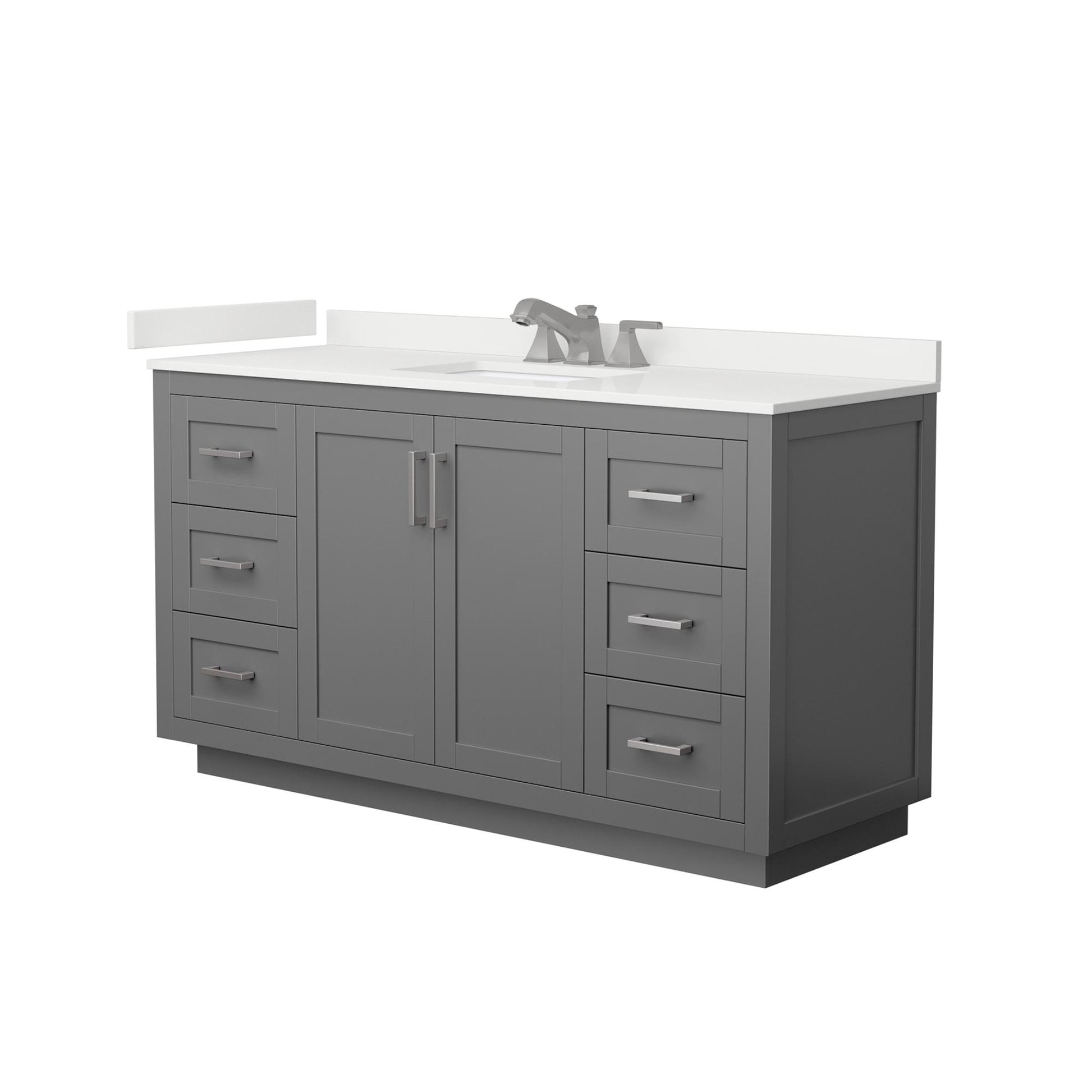 Wyndham Collection Miranda 60" Single Bathroom Vanity in Dark Gray, White Quartz Countertop, Undermount Square Sink (3-Hole), Brushed Nickel Trim