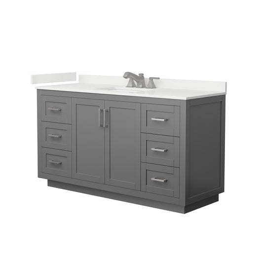 Wyndham Collection Miranda 60" Single Bathroom Vanity in Dark Gray, White Quartz Countertop, Undermount Square Sink (3-Hole), Brushed Nickel Trim