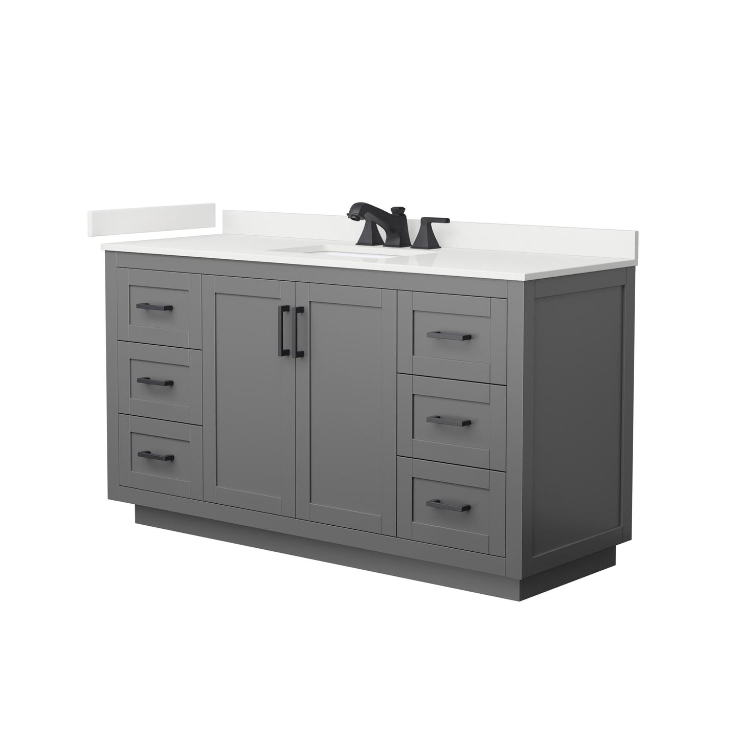 Wyndham Collection Miranda 60" Single Bathroom Vanity in Dark Gray, White Quartz Countertop, Undermount Square Sink (3-Hole), Matte Black Trim