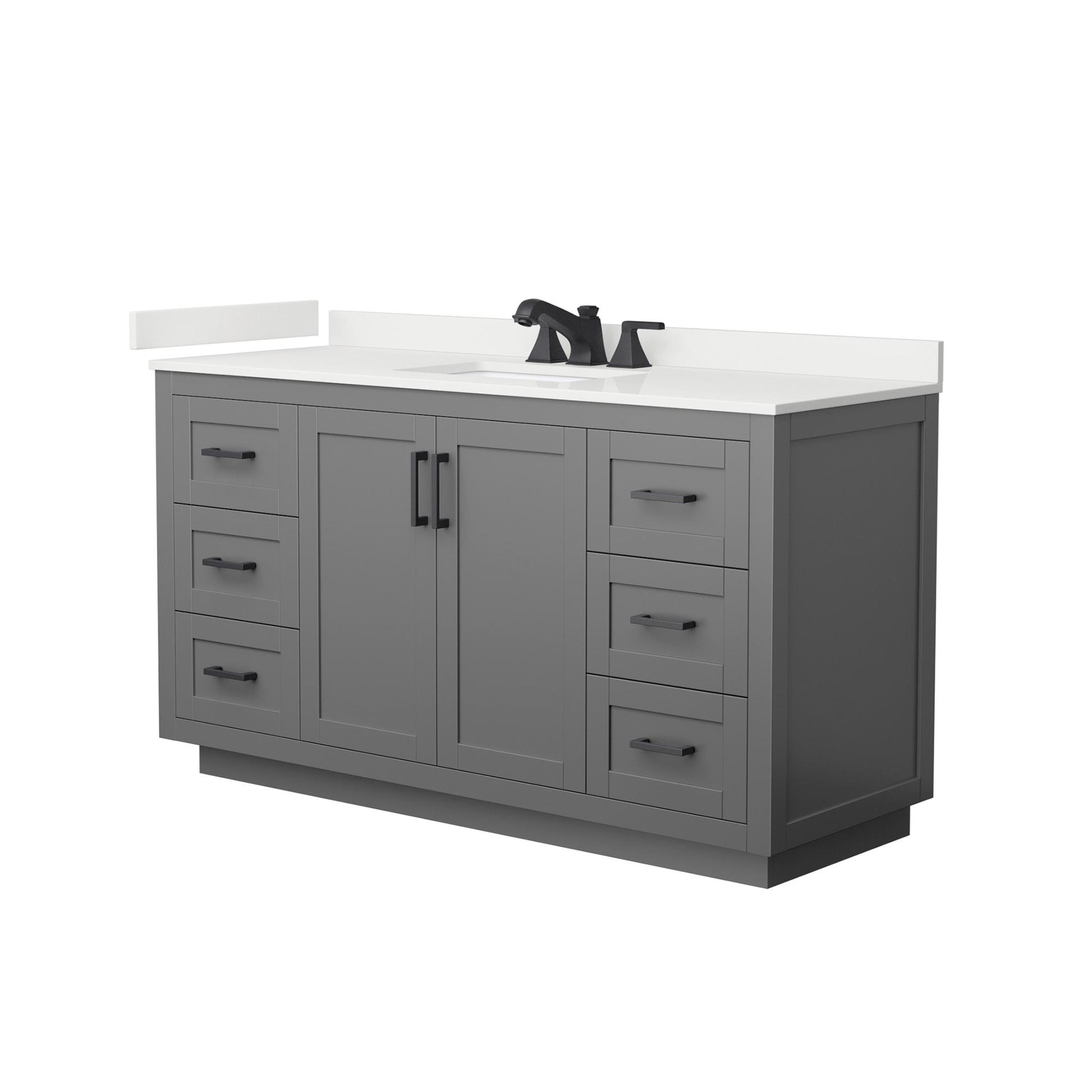 Wyndham Collection Miranda 60" Single Bathroom Vanity in Dark Gray, White Quartz Countertop, Undermount Square Sink (3-Hole), Matte Black Trim