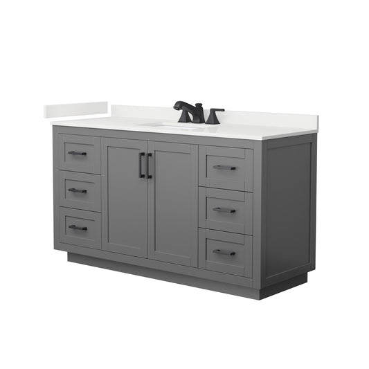 Wyndham Collection Miranda 60" Single Bathroom Vanity in Dark Gray, White Quartz Countertop, Undermount Square Sink (3-Hole), Matte Black Trim