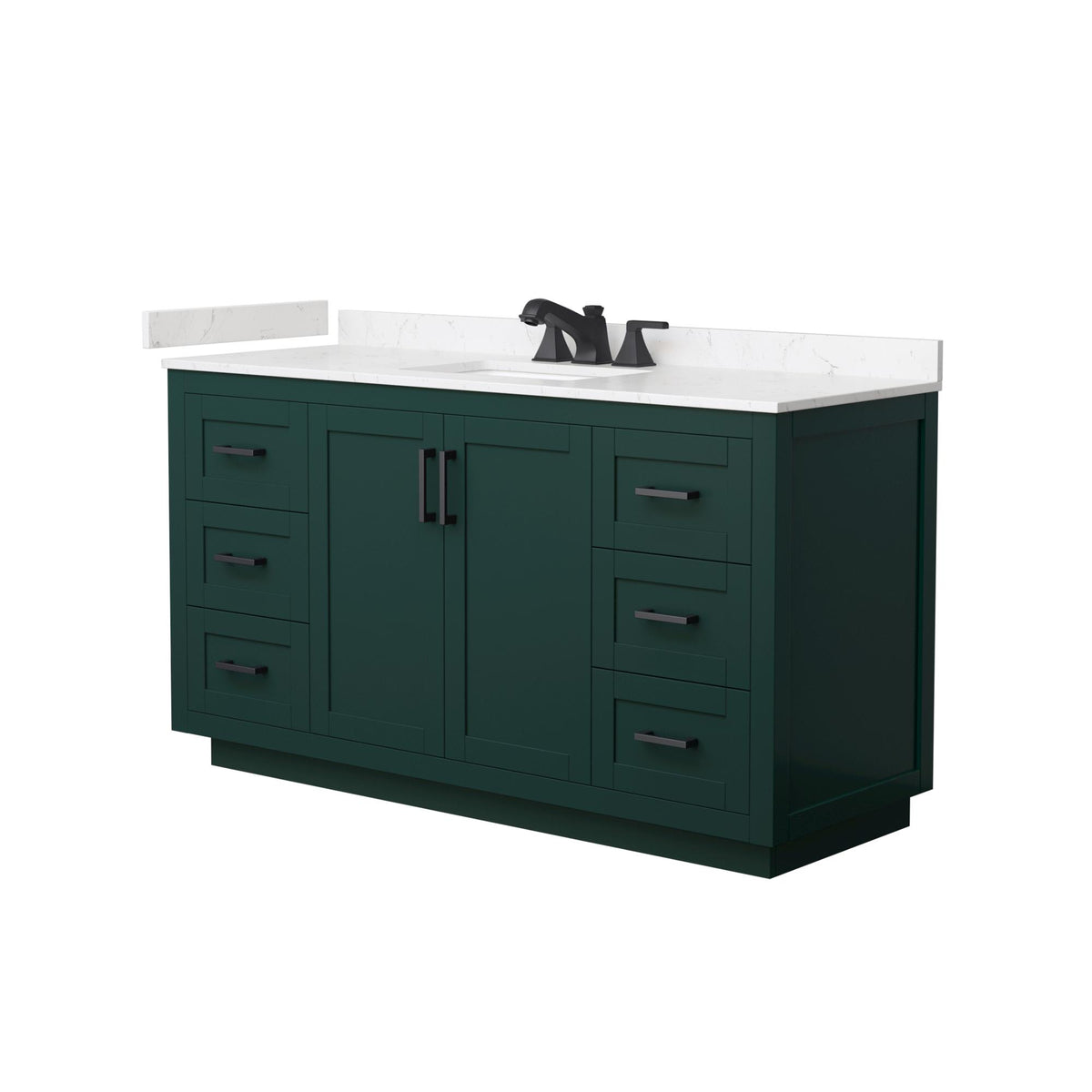 Wyndham Collection Miranda 60" Single Bathroom Vanity in Green, Carrara Cultured Marble Countertop, Undermount Square Sink (3-Hole), Matte Black Trim