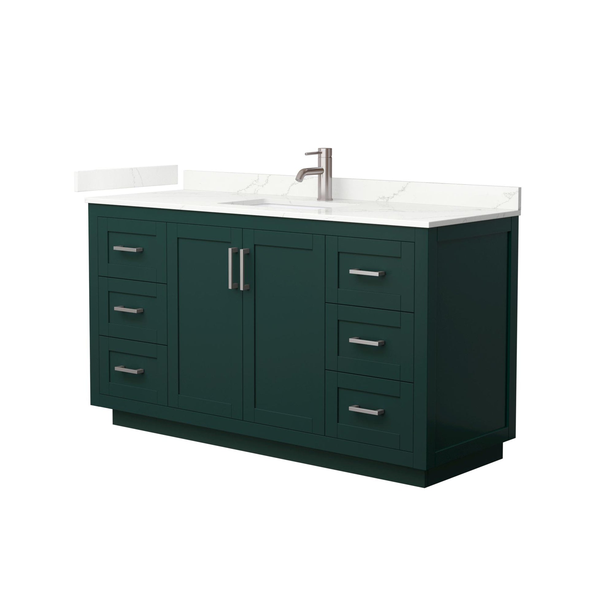 Wyndham Collection Miranda 60" Single Bathroom Vanity in Green, Giotto Quartz Countertop, Undermount Square Sink (1-Hole), Brushed Nickel Trim