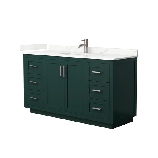 Wyndham Collection Miranda 60" Single Bathroom Vanity in Green, Giotto Quartz Countertop, Undermount Square Sink (1-Hole), Brushed Nickel Trim