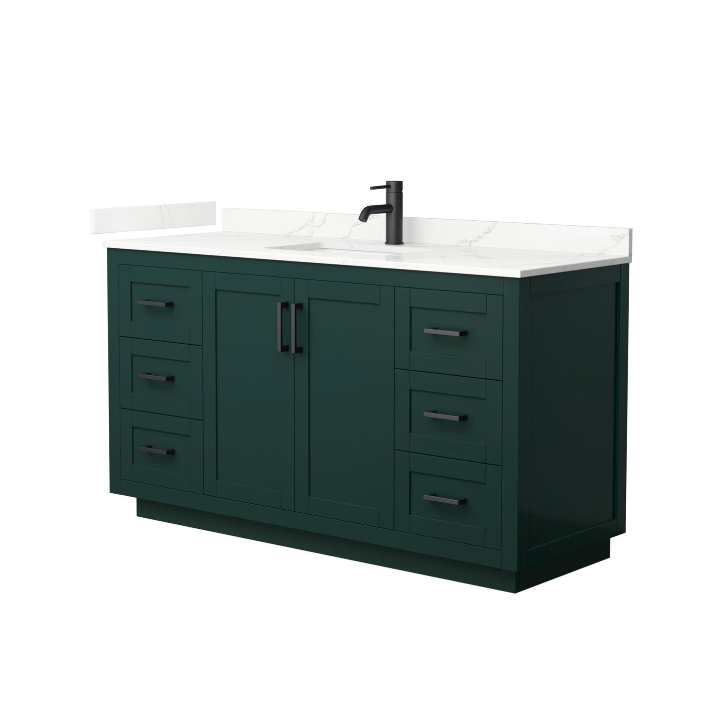 Wyndham Collection Miranda 60" Single Bathroom Vanity in Green, Giotto Quartz Countertop, Undermount Square Sink (1-Hole), Matte Black Trim