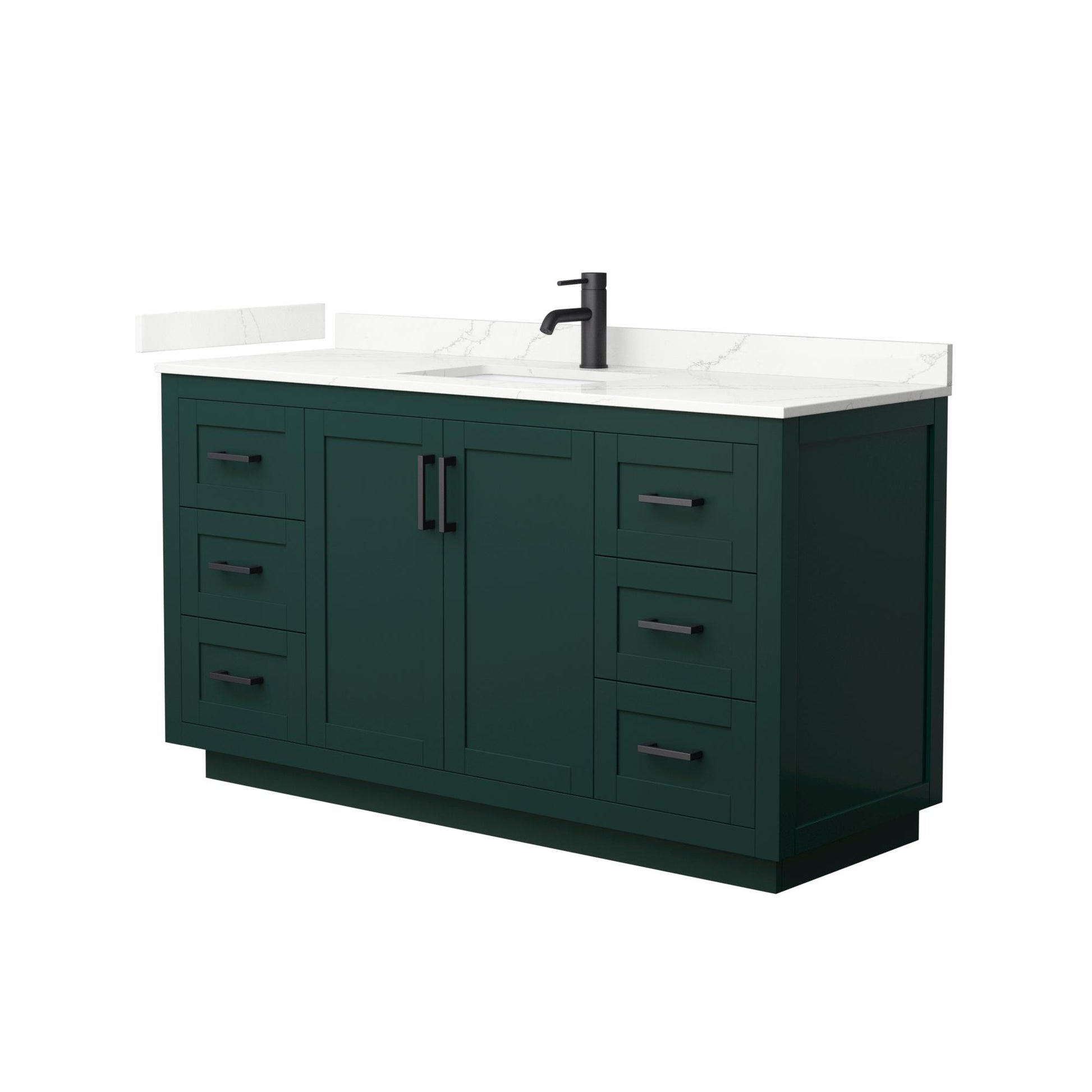 Wyndham Collection Miranda 60" Single Bathroom Vanity in Green, Giotto Quartz Countertop, Undermount Square Sink (1-Hole), Matte Black Trim
