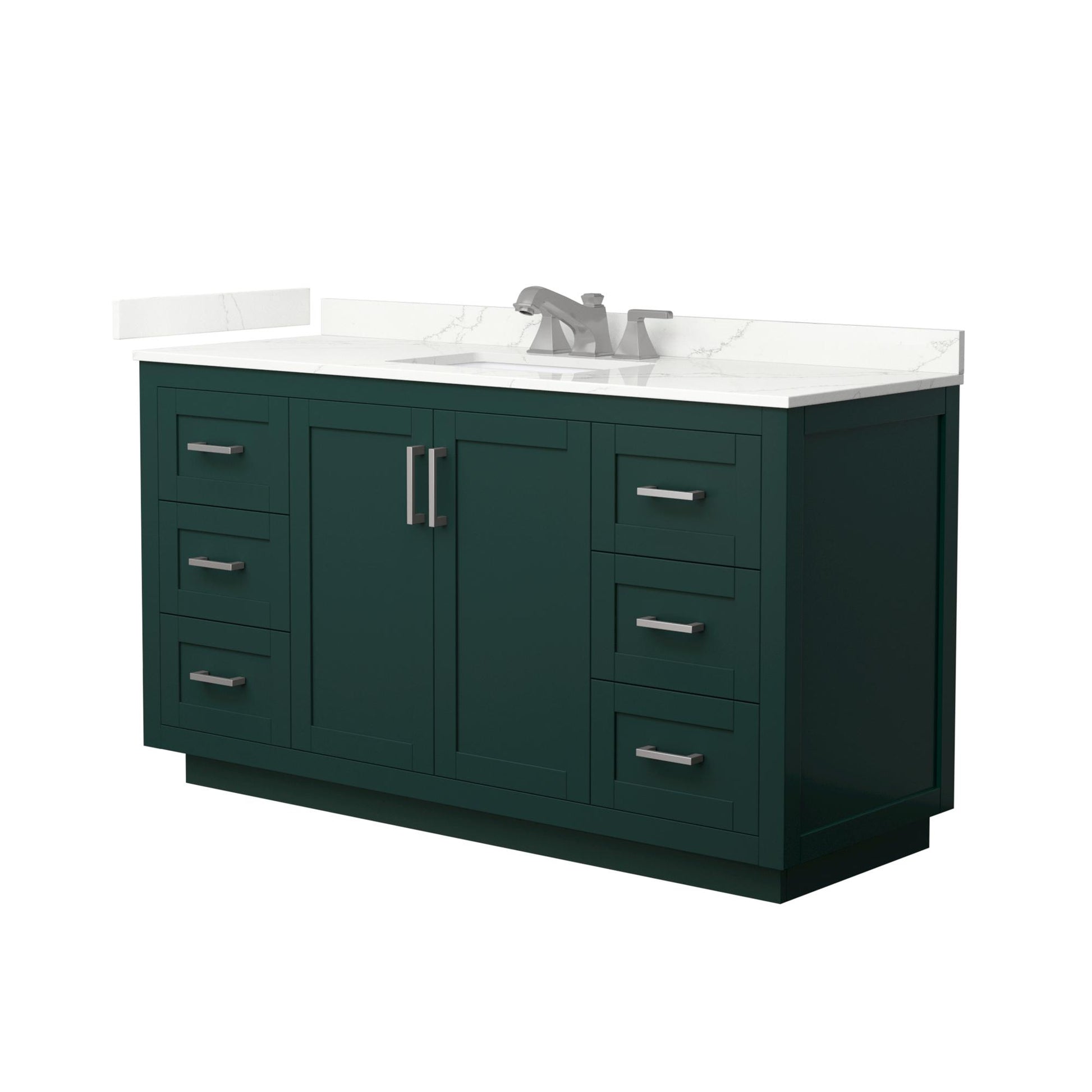 Wyndham Collection Miranda 60" Single Bathroom Vanity in Green, Giotto Quartz Countertop, Undermount Square Sink (3-Hole), Brushed Nickel Trim