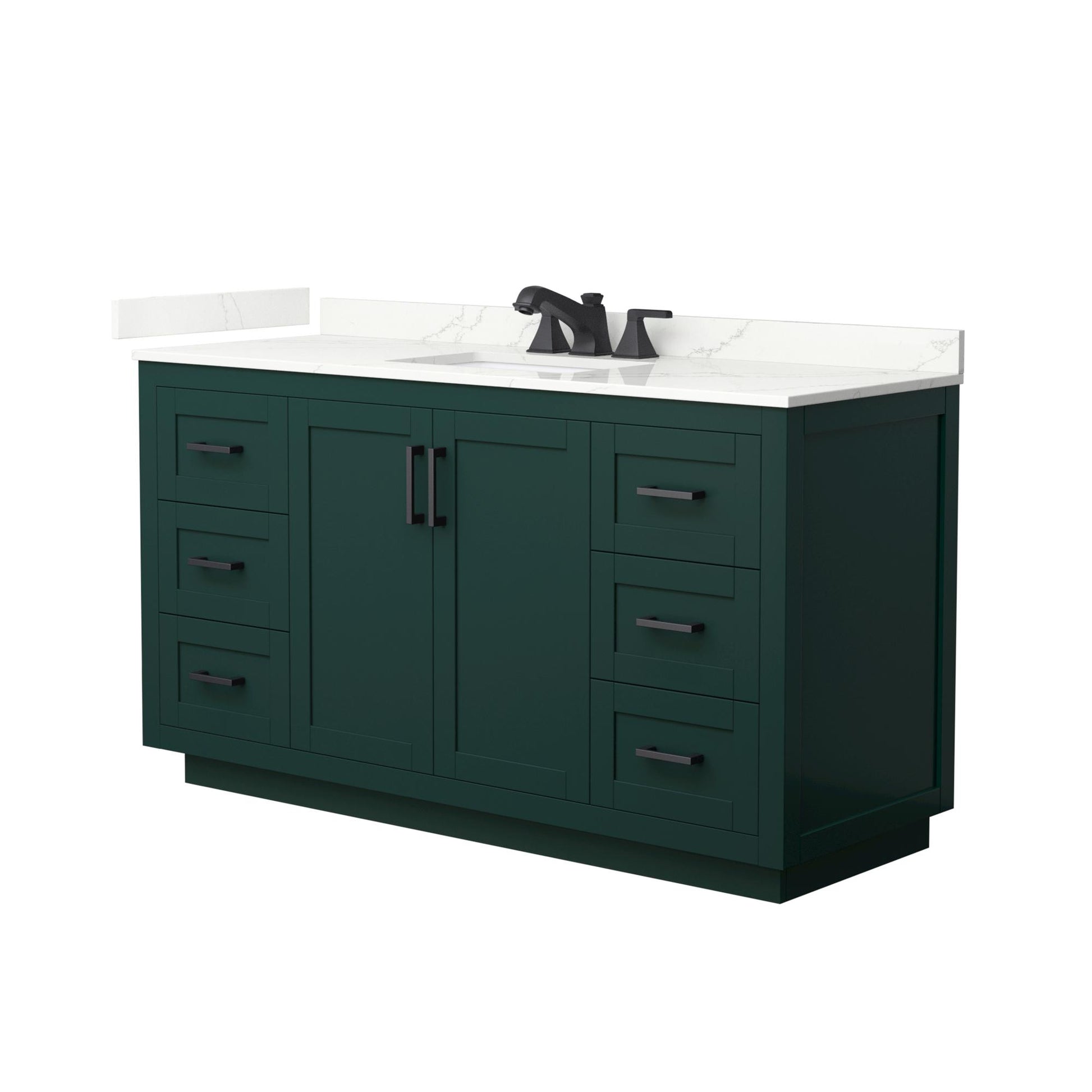 Wyndham Collection Miranda 60" Single Bathroom Vanity in Green, Giotto Quartz Countertop, Undermount Square Sink (3-Hole), Matte Black Trim
