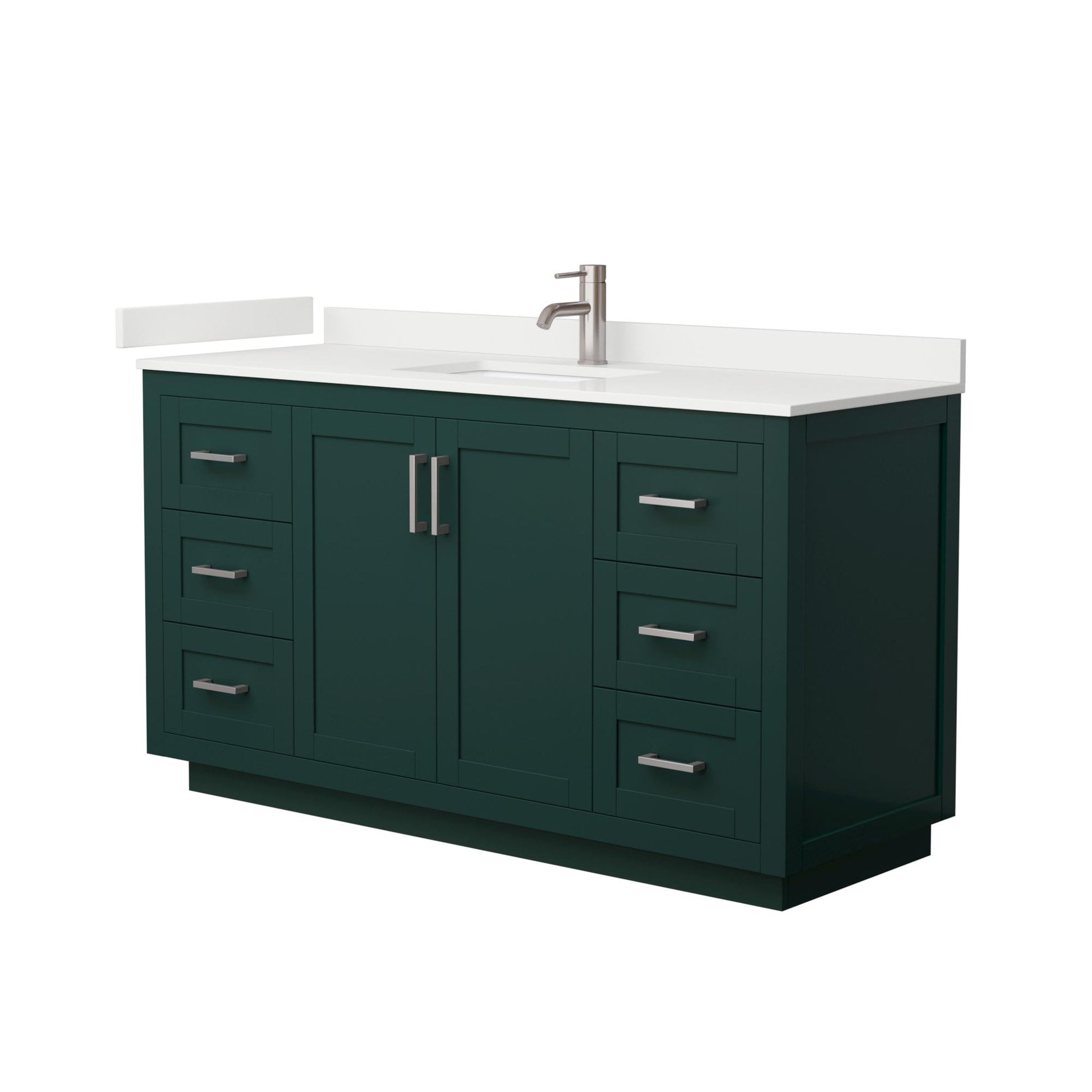 Wyndham Collection Miranda 60" Single Bathroom Vanity in Green, White Quartz Countertop, Undermount Square Sink (1-Hole), Brushed Nickel Trim