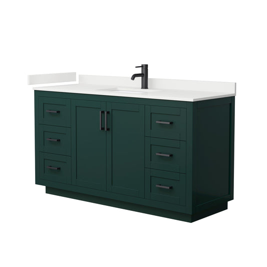 Wyndham Collection Miranda 60" Single Bathroom Vanity in Green, White Quartz Countertop, Undermount Square Sink (1-Hole), Matte Black Trim