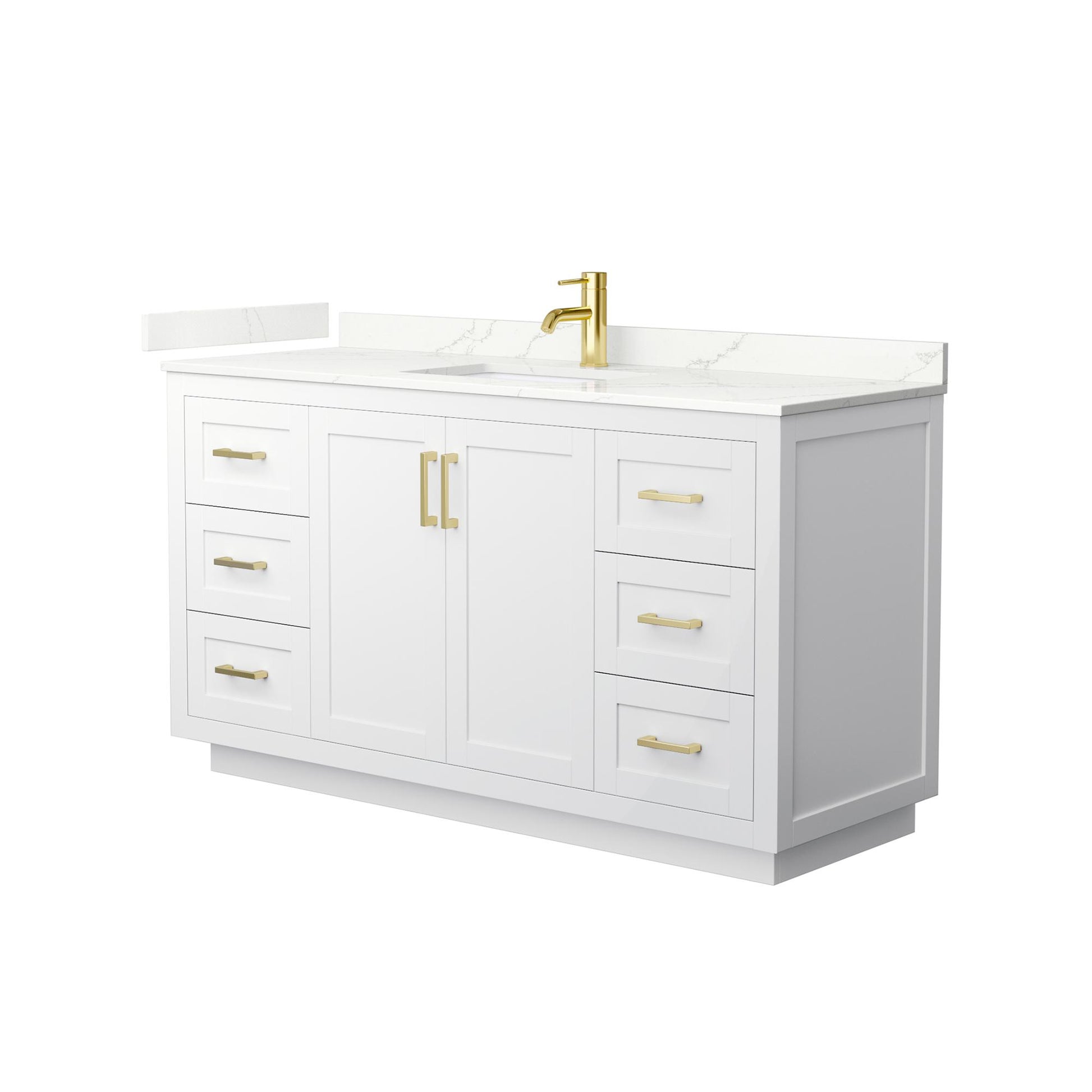 Wyndham Collection Miranda 60" Single Bathroom Vanity in White, Giotto Quartz Countertop, Undermount Square Sink (1-Hole), Brushed Gold Trim