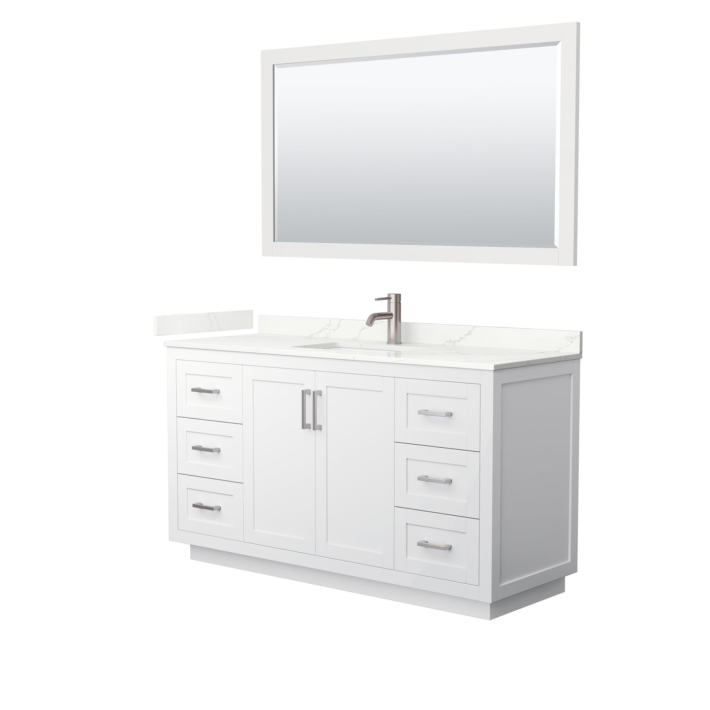 Wyndham Collection Miranda 60" Single Bathroom Vanity in White, Giotto Quartz Countertop, Undermount Square Sink (1-Hole), Brushed Nickel Trim, 58" Mirror