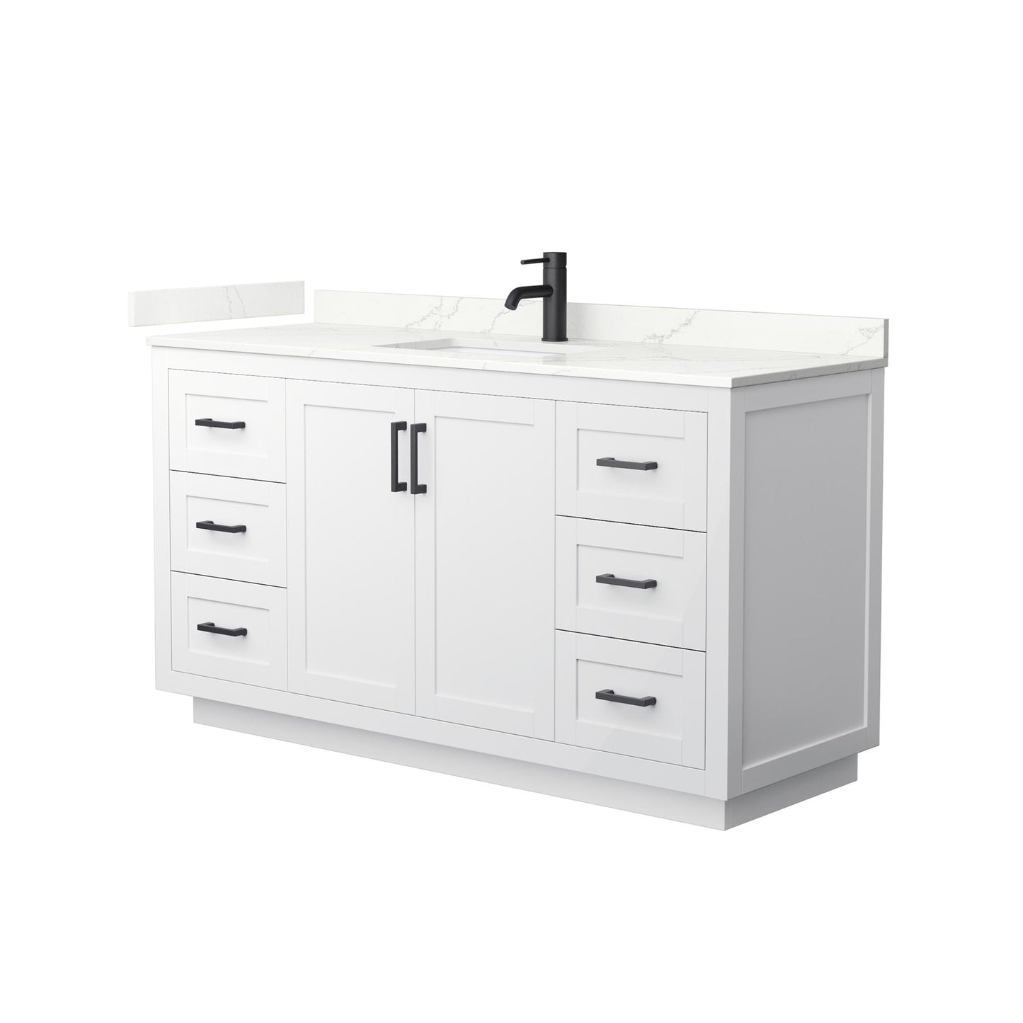 Wyndham Collection Miranda 60" Single Bathroom Vanity in White, Giotto Quartz Countertop, Undermount Square Sink (1-Hole), Matte Black Trim