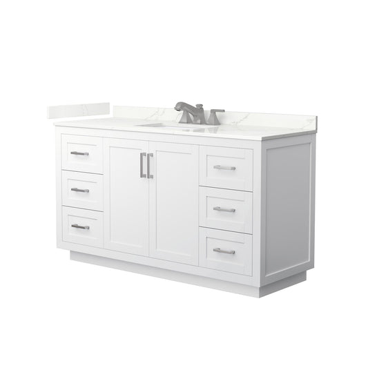 Wyndham Collection Miranda 60" Single Bathroom Vanity in White, Giotto Quartz Countertop, Undermount Square Sink (3-Hole), Brushed Nickel Trim