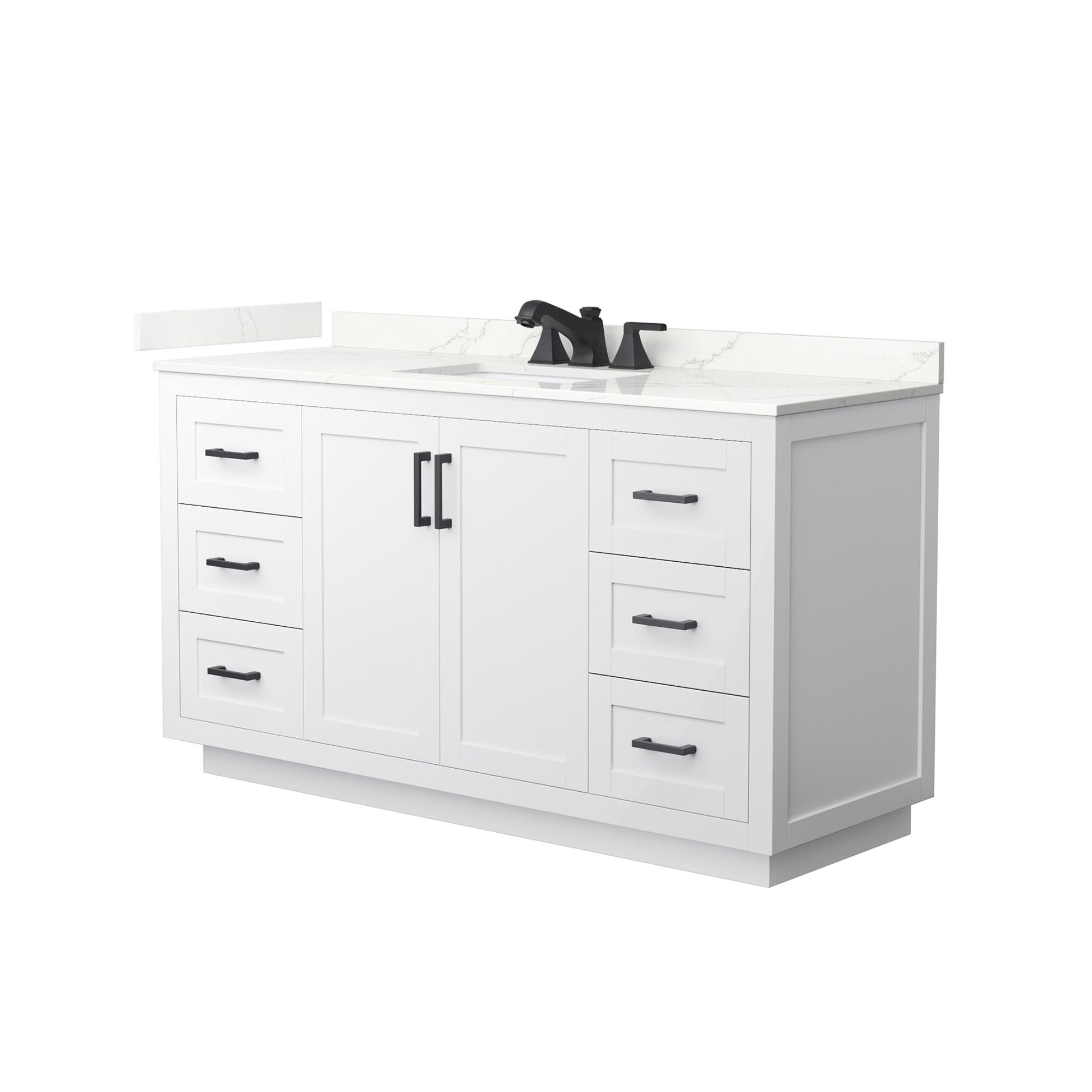 Wyndham Collection Miranda 60" Single Bathroom Vanity in White, Giotto Quartz Countertop, Undermount Square Sink (3-Hole), Matte Black Trim