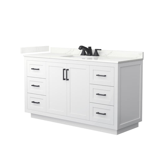 Wyndham Collection Miranda 60" Single Bathroom Vanity in White, Giotto Quartz Countertop, Undermount Square Sink (3-Hole), Matte Black Trim