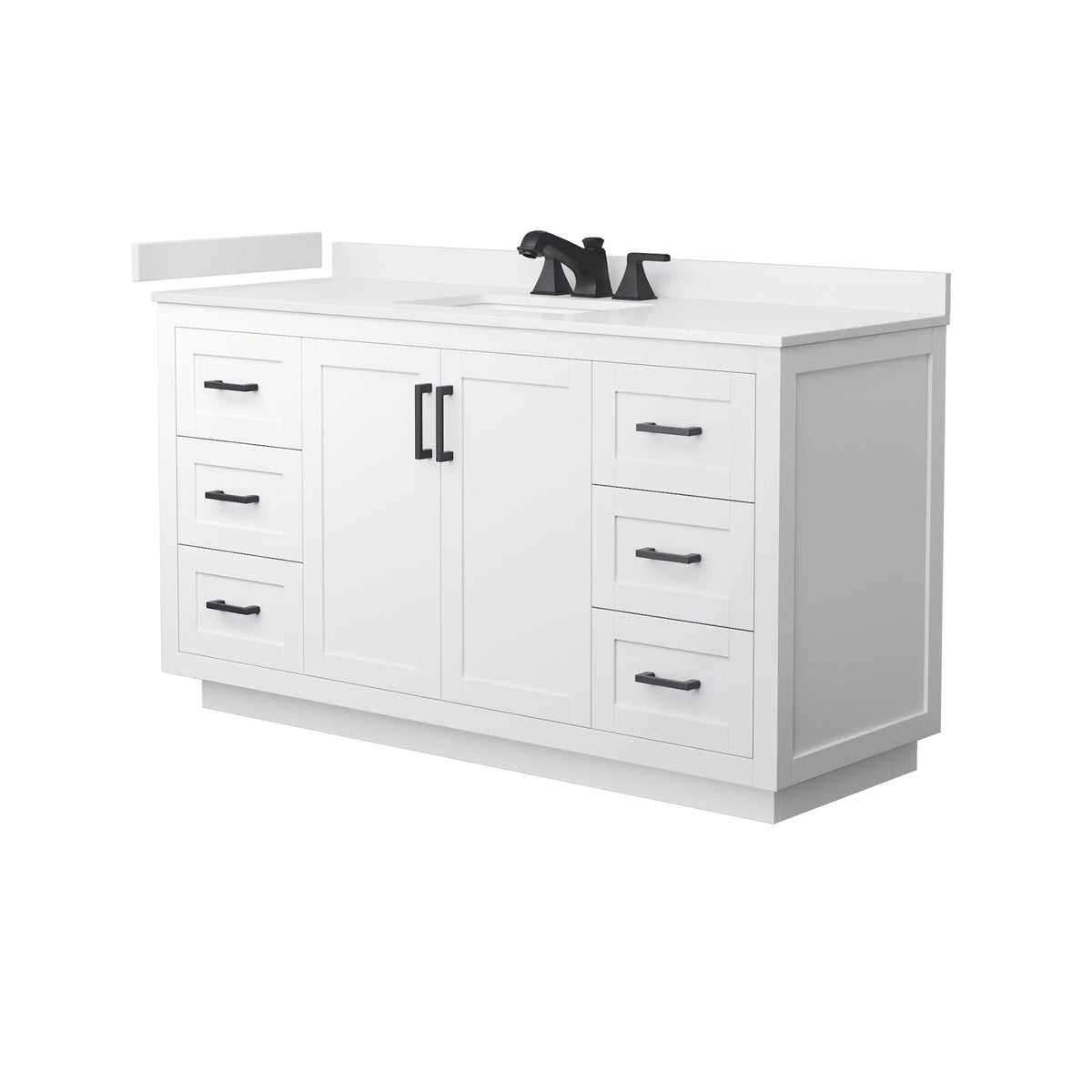 Wyndham Collection Miranda 60" Single Bathroom Vanity in White, White Cultured Marble Countertop, Undermount Square Sink (3-Hole), Matte Black Trim