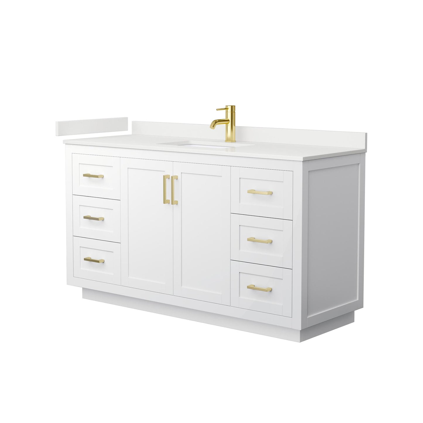 Wyndham Collection Miranda 60" Single Bathroom Vanity in White, White Quartz Countertop, Undermount Square Sink (1-Hole), Brushed Gold Trim
