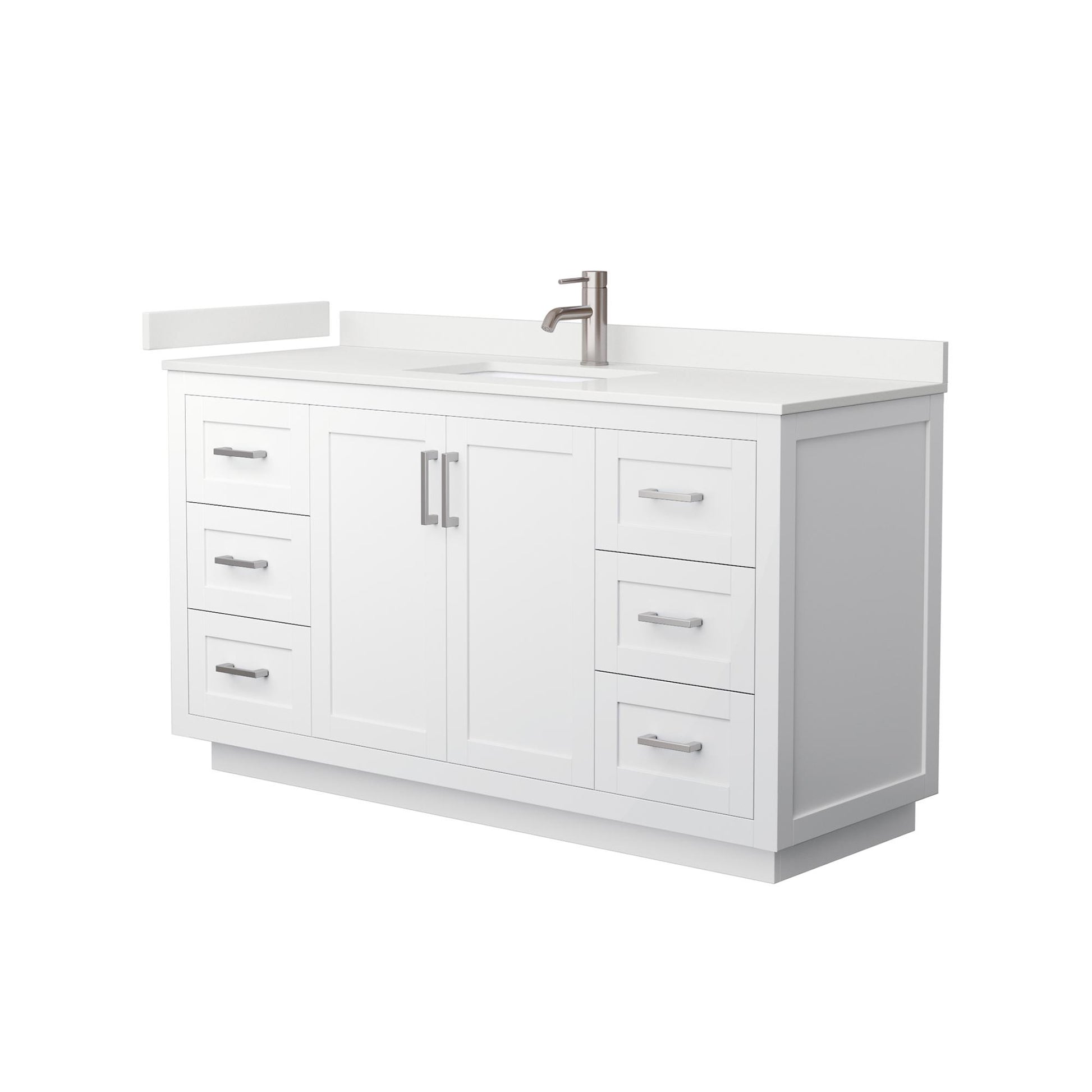 Wyndham Collection Miranda 60" Single Bathroom Vanity in White, White Quartz Countertop, Undermount Square Sink (1-Hole), Brushed Nickel Trim