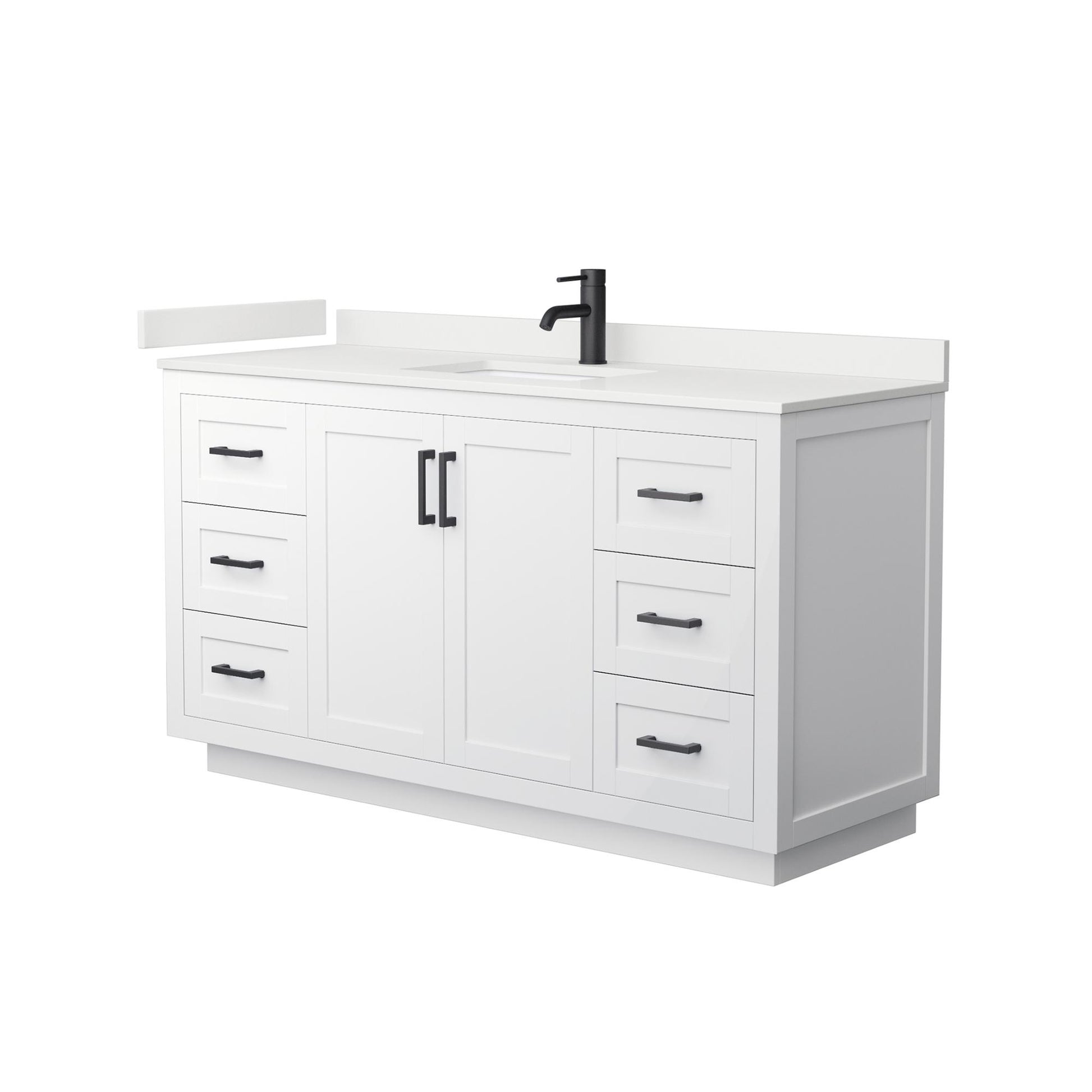 Wyndham Collection Miranda 60" Single Bathroom Vanity in White, White Quartz Countertop, Undermount Square Sink (1-Hole), Matte Black Trim