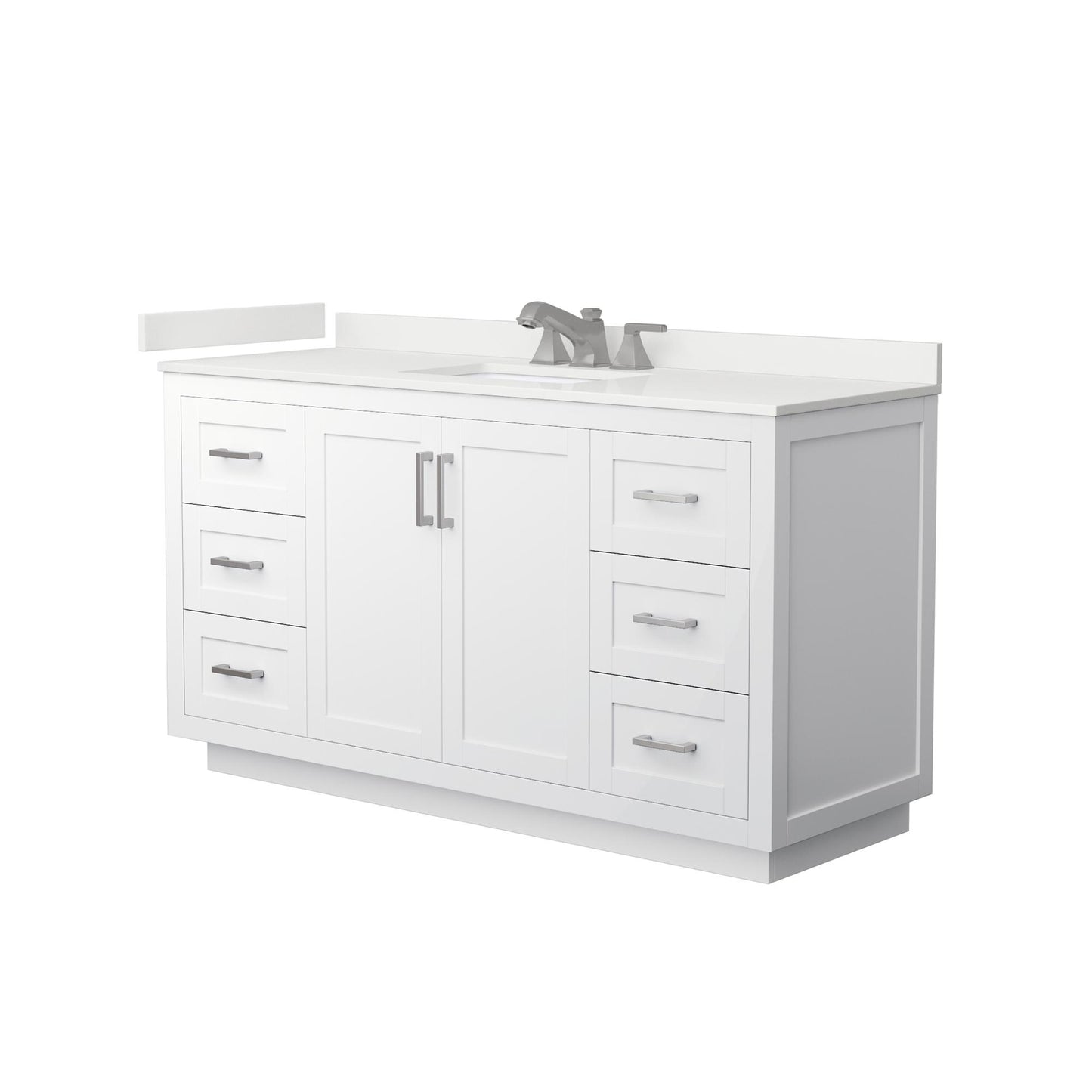 Wyndham Collection Miranda 60" Single Bathroom Vanity in White, White Quartz Countertop, Undermount Square Sink (3-Hole), Brushed Nickel Trim