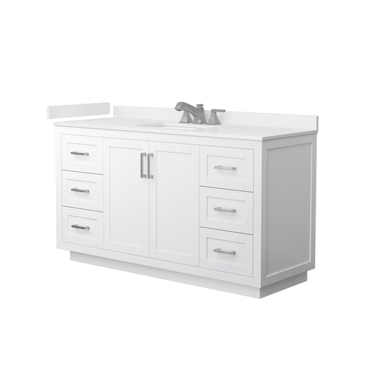 Wyndham Collection Miranda 60" Single Bathroom Vanity in White, White Quartz Countertop, Undermount Square Sink (3-Hole), Brushed Nickel Trim