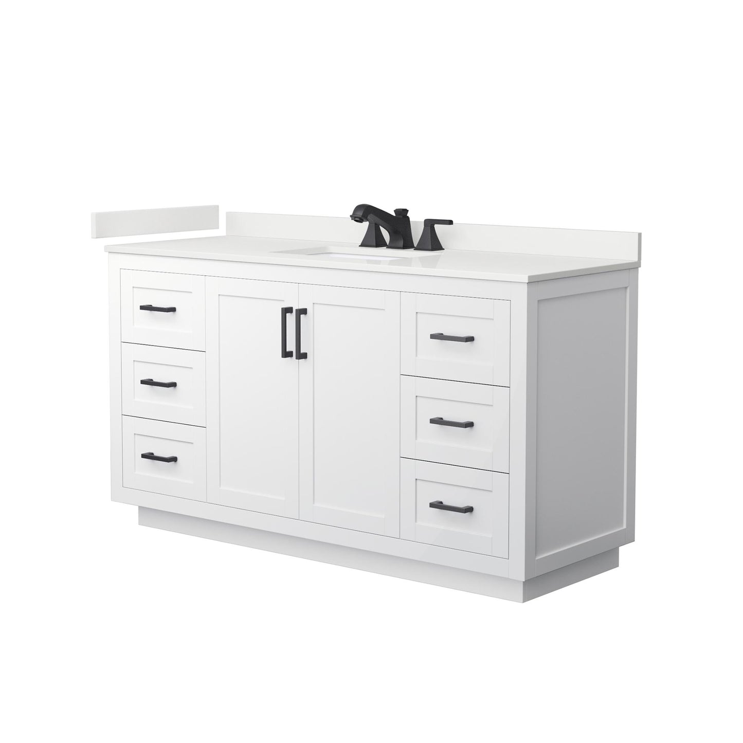 Wyndham Collection Miranda 60" Single Bathroom Vanity in White, White Quartz Countertop, Undermount Square Sink (3-Hole), Matte Black Trim