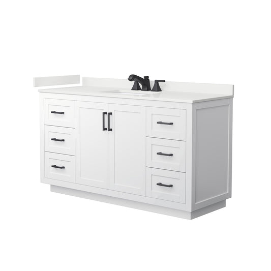 Wyndham Collection Miranda 60" Single Bathroom Vanity in White, White Quartz Countertop, Undermount Square Sink (3-Hole), Matte Black Trim