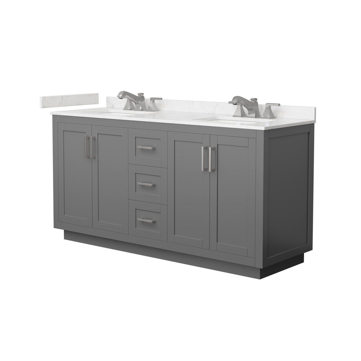 Wyndham Collection Miranda 66" Double Bathroom Vanity in Dark Gray, Carrara Cultured Marble Countertop, Undermount Square Sinks (3-Hole), Brushed Nickel Trim