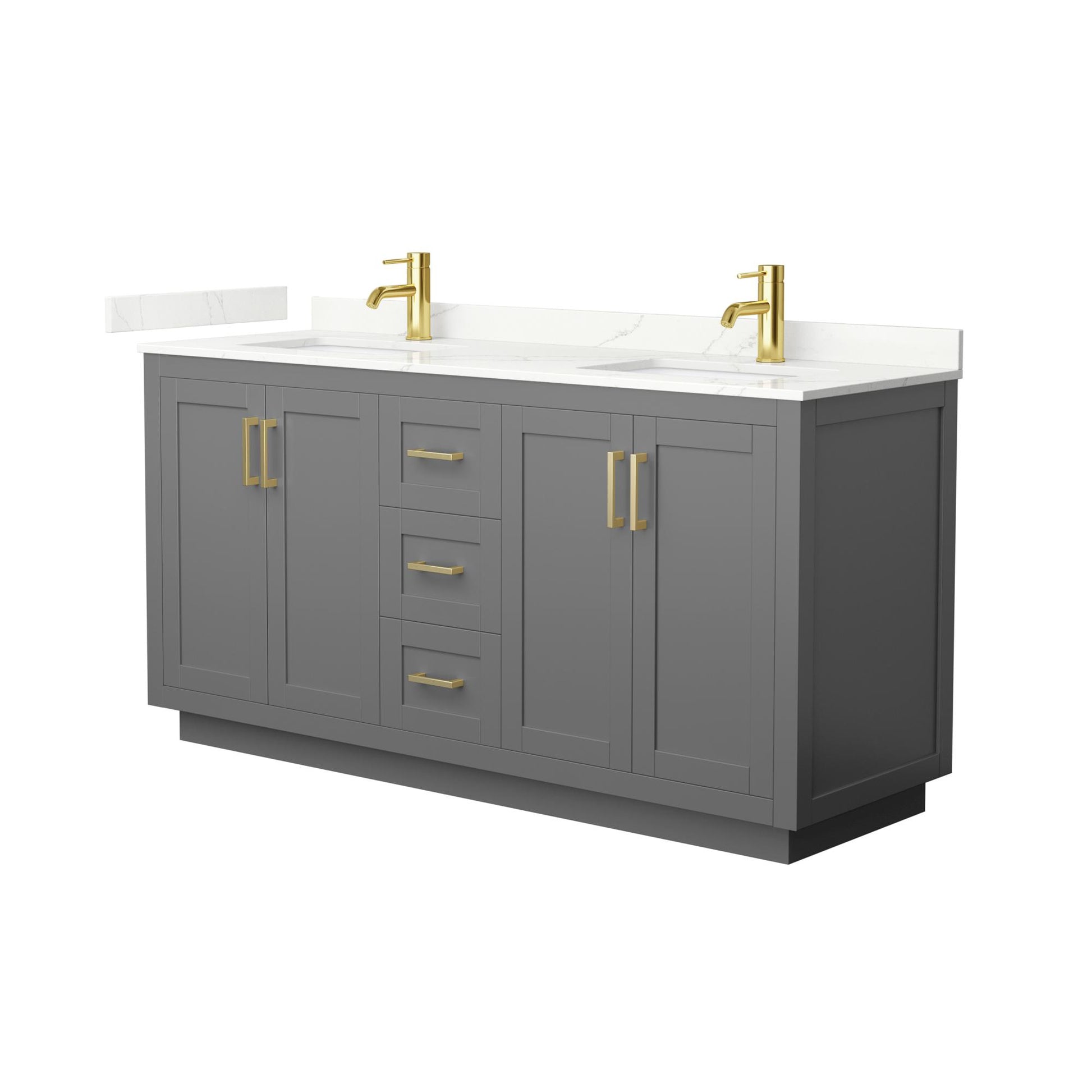 Wyndham Collection Miranda 66" Double Bathroom Vanity in Dark Gray, Giotto Quartz Countertop, Undermount Square Sinks (1-Hole), Brushed Gold Trim