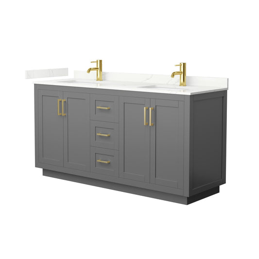 Wyndham Collection Miranda 66" Double Bathroom Vanity in Dark Gray, Giotto Quartz Countertop, Undermount Square Sinks (1-Hole), Brushed Gold Trim