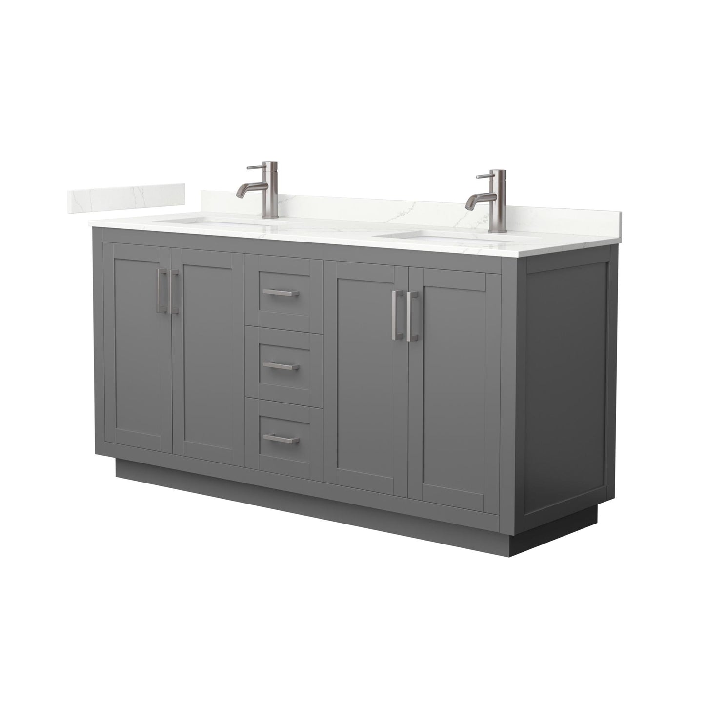 Wyndham Collection Miranda 66" Double Bathroom Vanity in Dark Gray, Giotto Quartz Countertop, Undermount Square Sinks (1-Hole), Brushed Nickel Trim