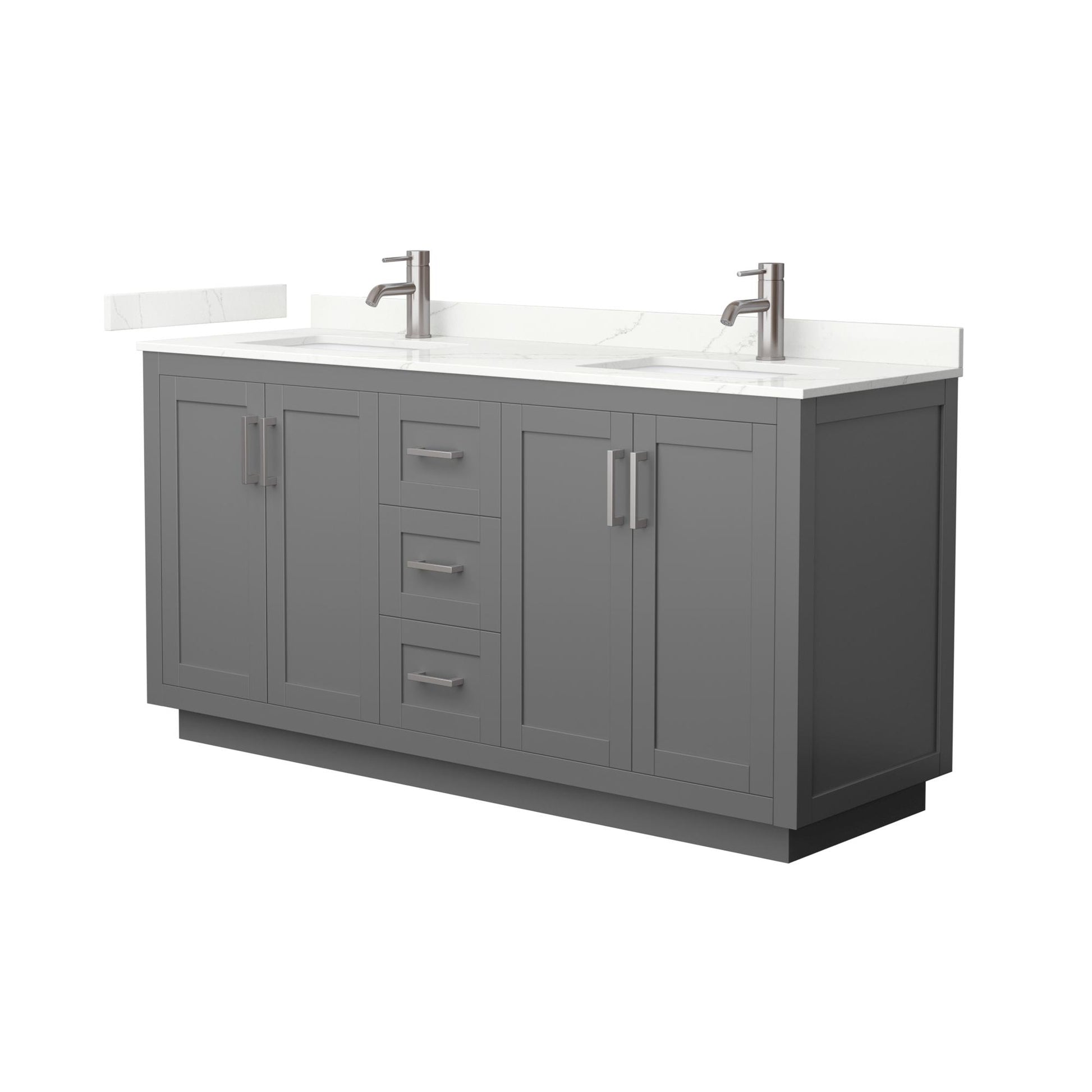 Wyndham Collection Miranda 66" Double Bathroom Vanity in Dark Gray, Giotto Quartz Countertop, Undermount Square Sinks (1-Hole), Brushed Nickel Trim