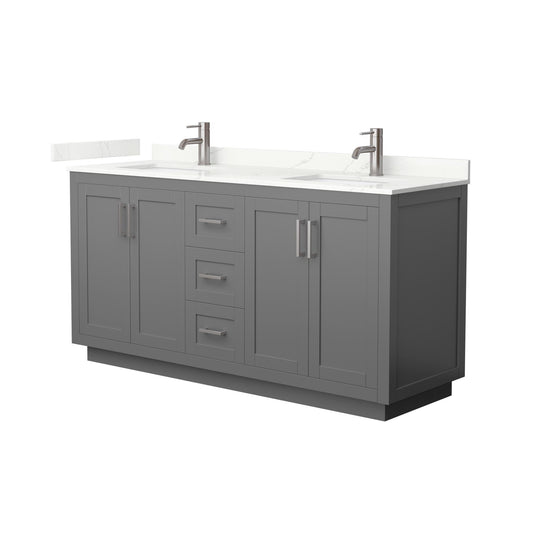 Wyndham Collection Miranda 66" Double Bathroom Vanity in Dark Gray, Giotto Quartz Countertop, Undermount Square Sinks (1-Hole), Brushed Nickel Trim