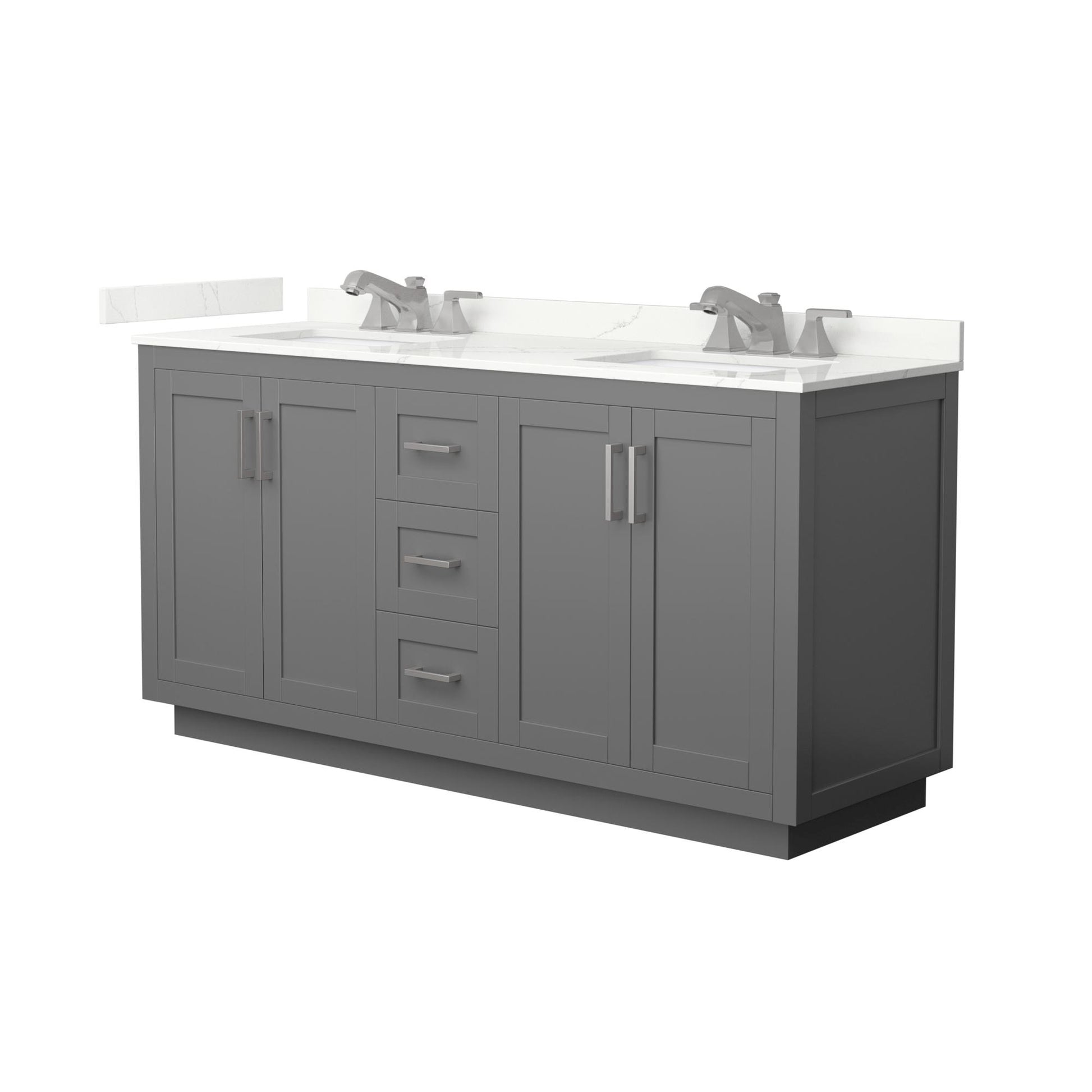 Wyndham Collection Miranda 66" Double Bathroom Vanity in Dark Gray, Giotto Quartz Countertop, Undermount Square Sinks (3-Hole), Brushed Nickel Trim