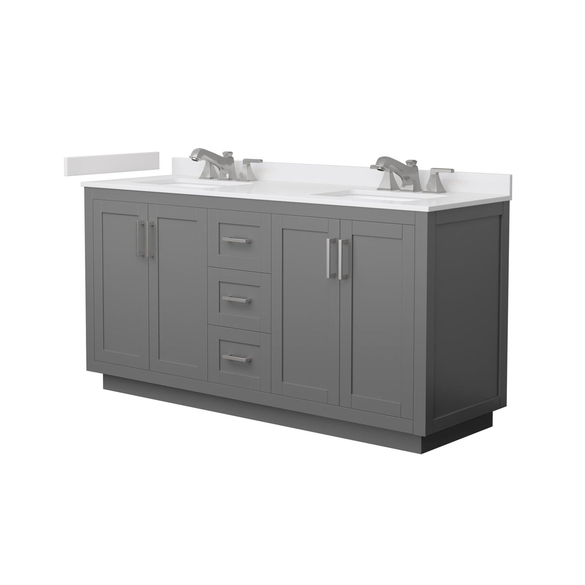Wyndham Collection Miranda 66" Double Bathroom Vanity in Dark Gray, White Cultured Marble Countertop, Undermount Square Sinks (3-Hole), Brushed Nickel Trim