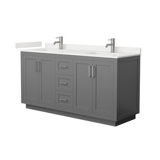 Wyndham Collection Miranda 66" Double Bathroom Vanity in Dark Gray, White Quartz Countertop, Undermount Square Sinks (1-Hole), Brushed Nickel Trim